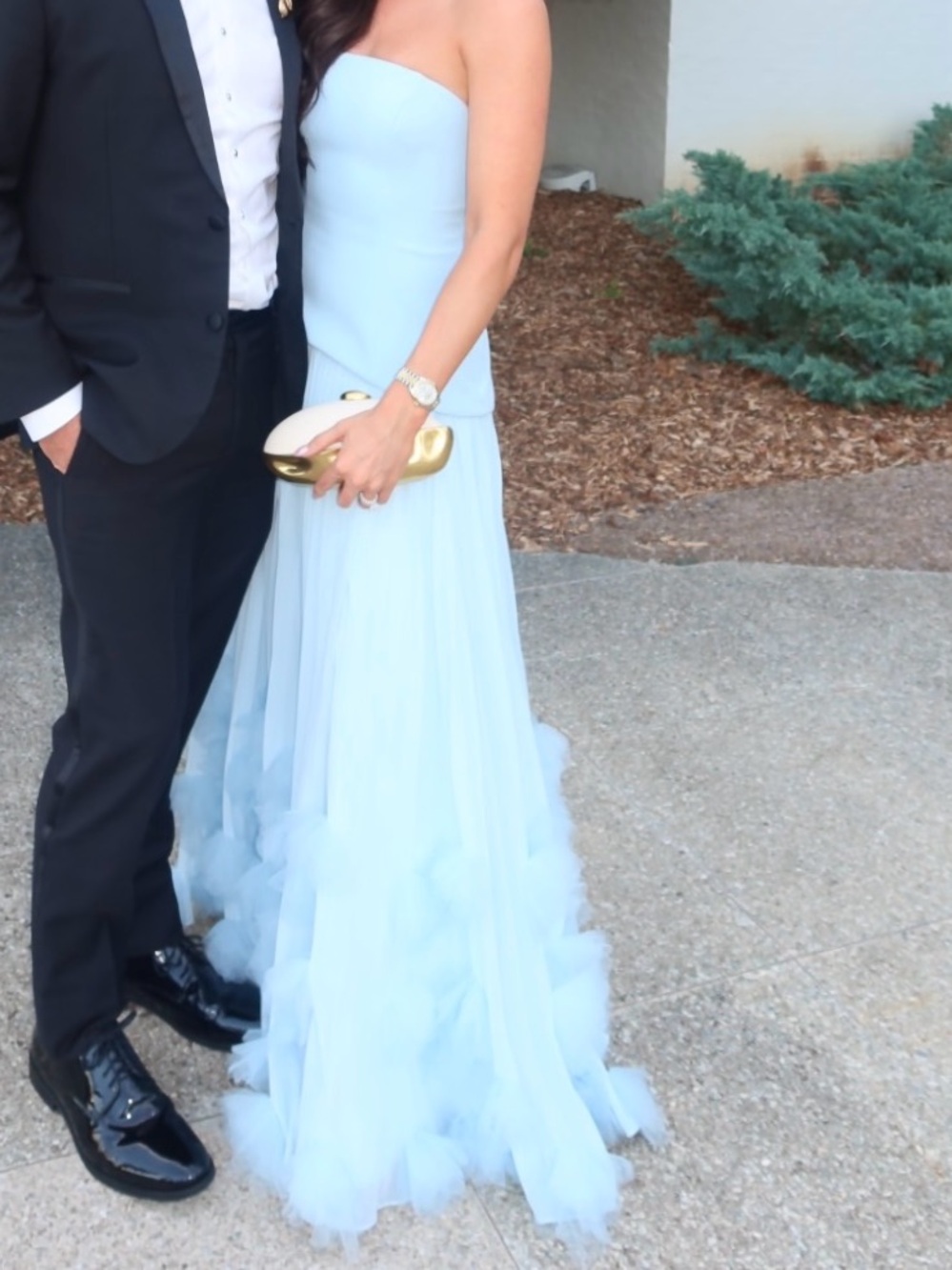 Light Blue Strapless Tulle Gown